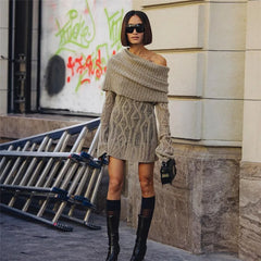 Sheer Knitted Off-Shoulder Mini Dress