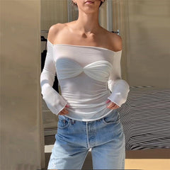 Off-Shoulder Mesh Ruched Cupped Top