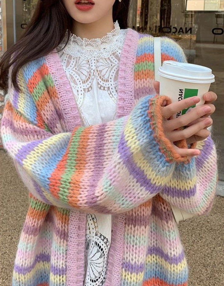 Pastel Rainbow Stripe Cardigan