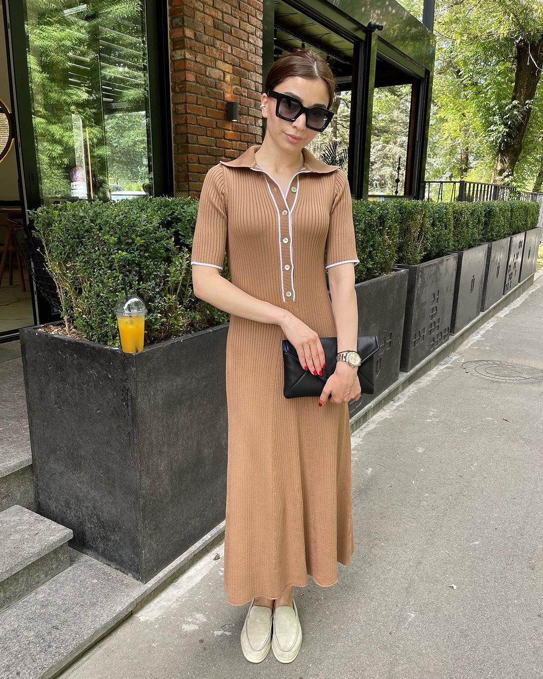 Knit Short Sleeve Collar Maxi Dress