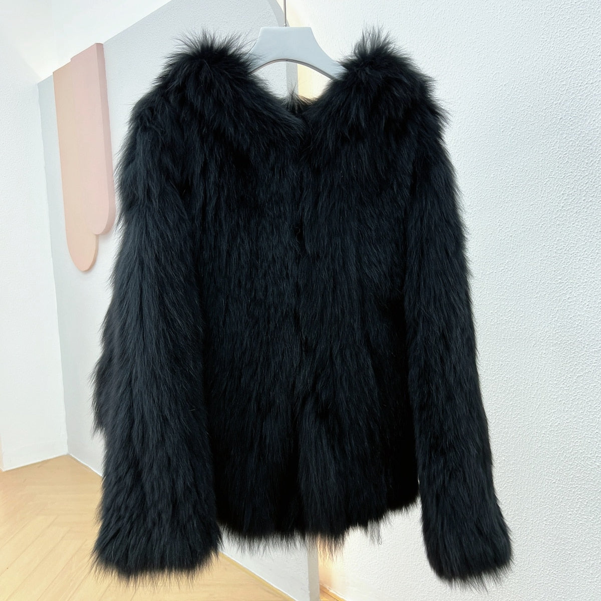 Luxury Knitted Hooded Bat Sleeved Real Fur Coats