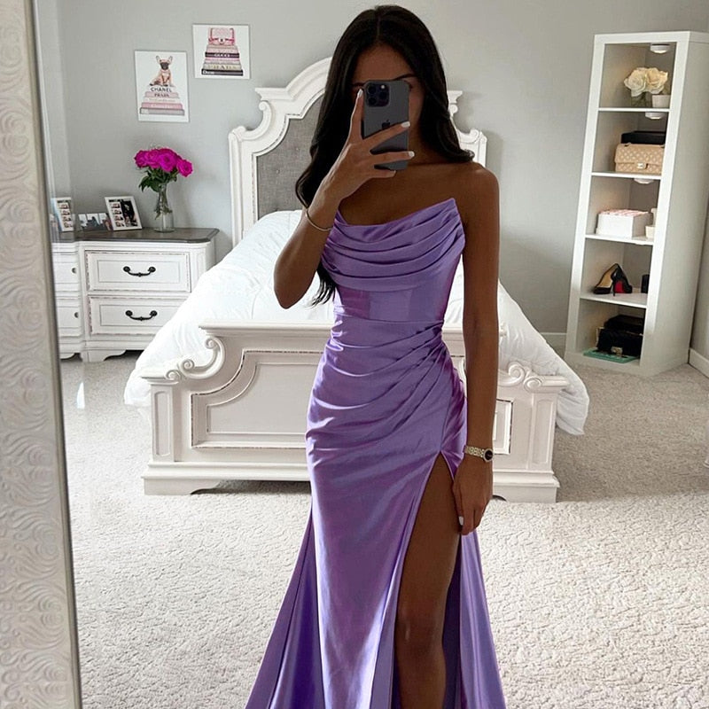 Satin Sleeveless High Slit Maxi Dresses