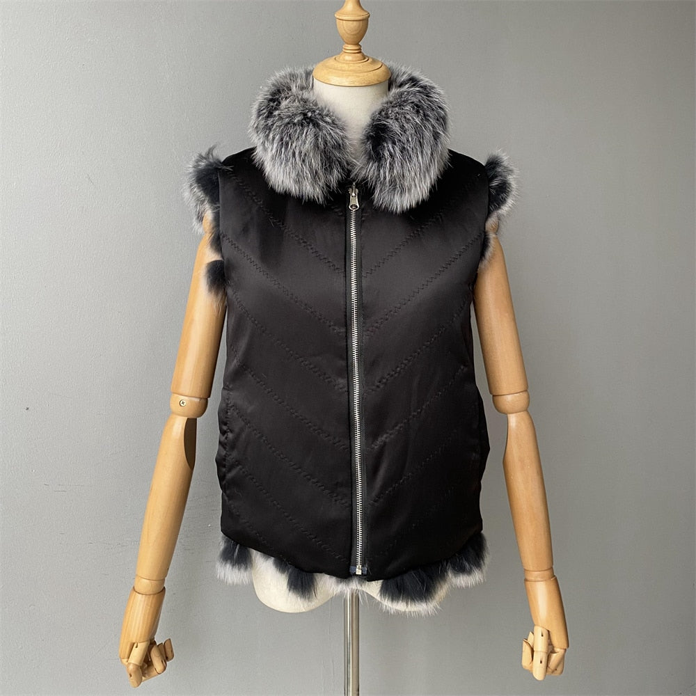 Reversible Knitted Real Fur Vests Silk Lining