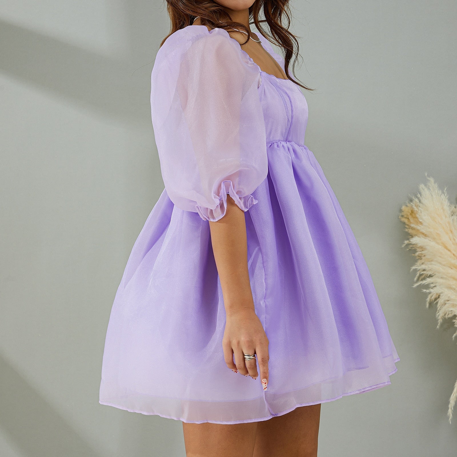 Puff Sleeve Tulle Mini Dress