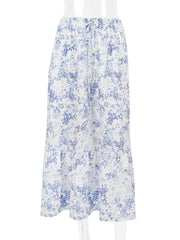 Blue Floral Print Midi Skirt