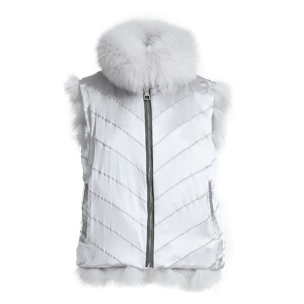 Reversible Knitted Real Fur Vests Silk Lining