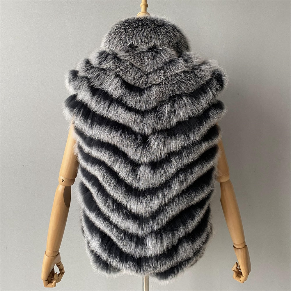 Reversible Knitted Real Fur Vests Silk Lining