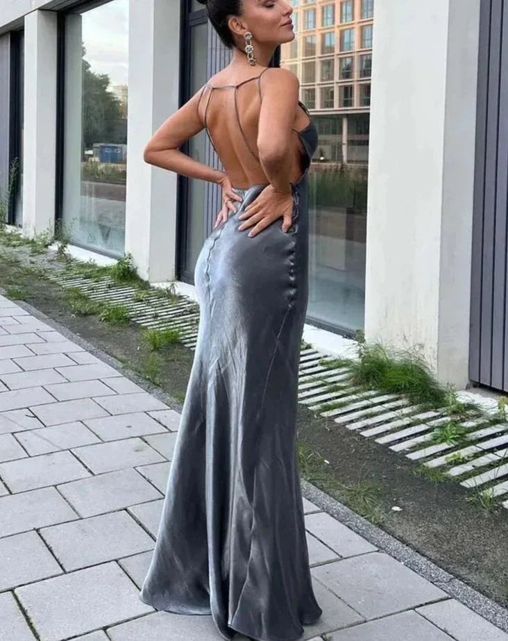 Silver Metallic Slip Maxi Dress