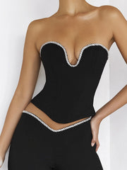 Black Crystal Trim Corset Top