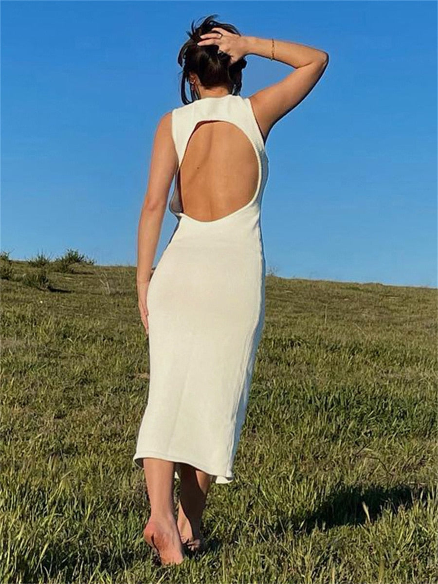 Knitted Back Hollow Out Midi Dress