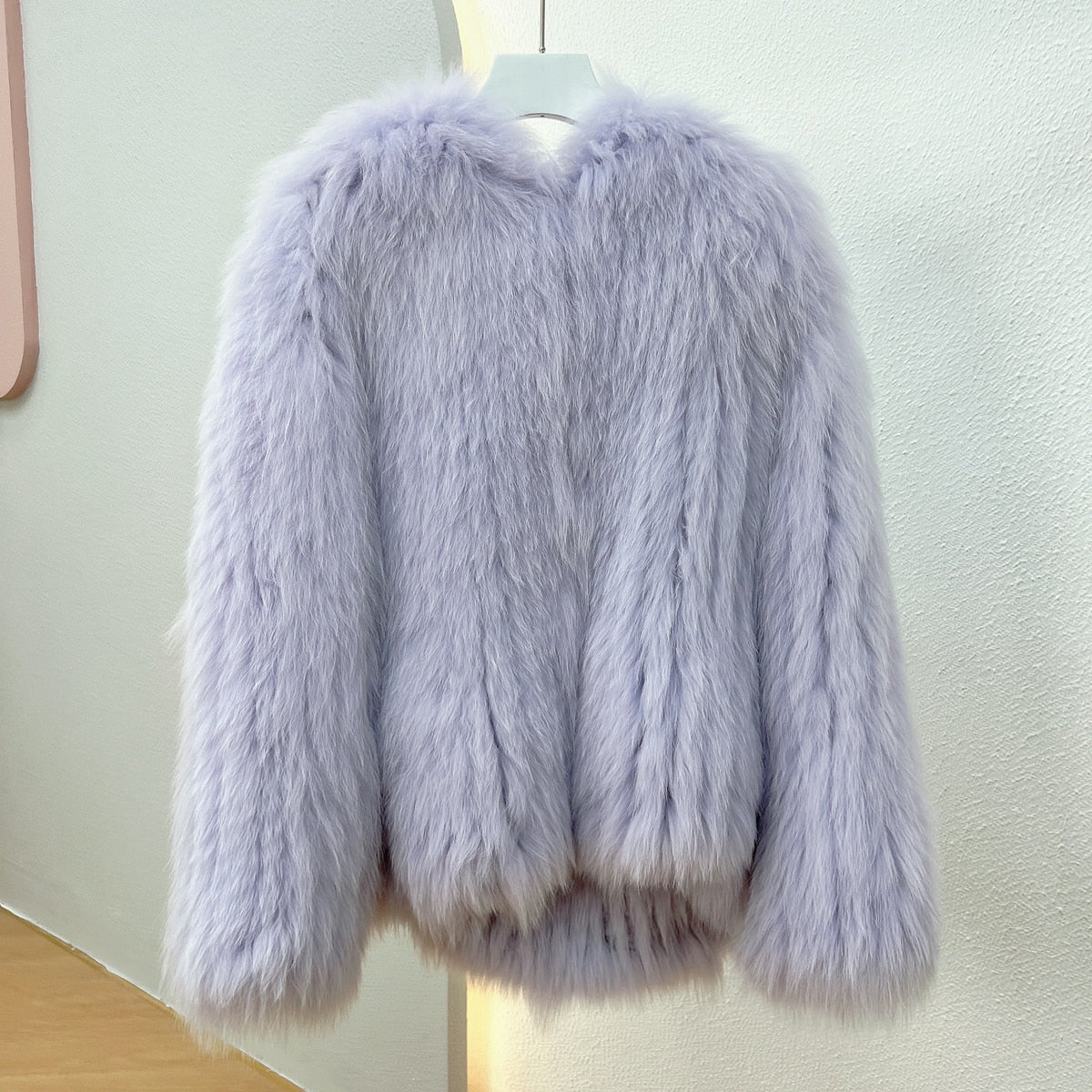 Luxury Knitted Hooded Bat Sleeved Real Fur Coats