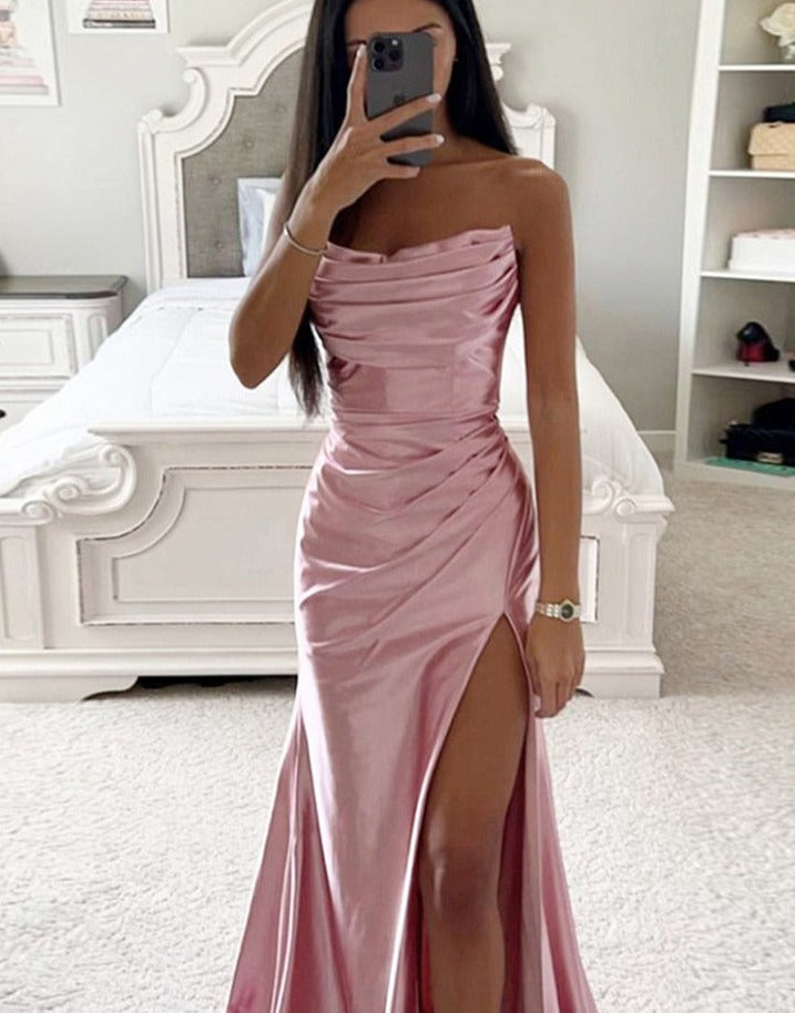 Satin Sleeveless High Slit Maxi Dresses