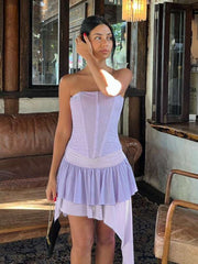 Purple Mesh Frill Corset Tube Mini Dress