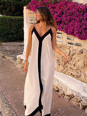 Two Tone V-neck Slip Maxi Dress