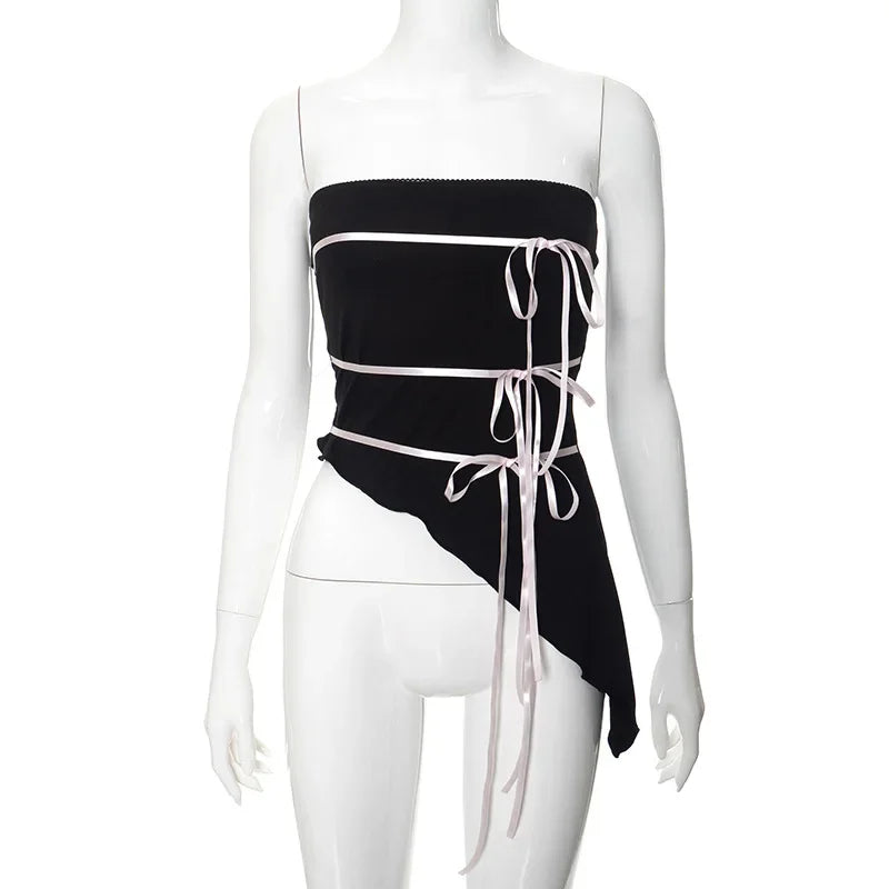 Black Asymmetric Bow Tube Top