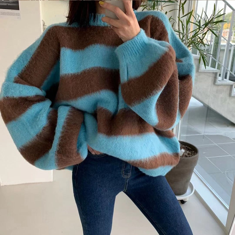 Fuzzy Knit Stripe Sweater