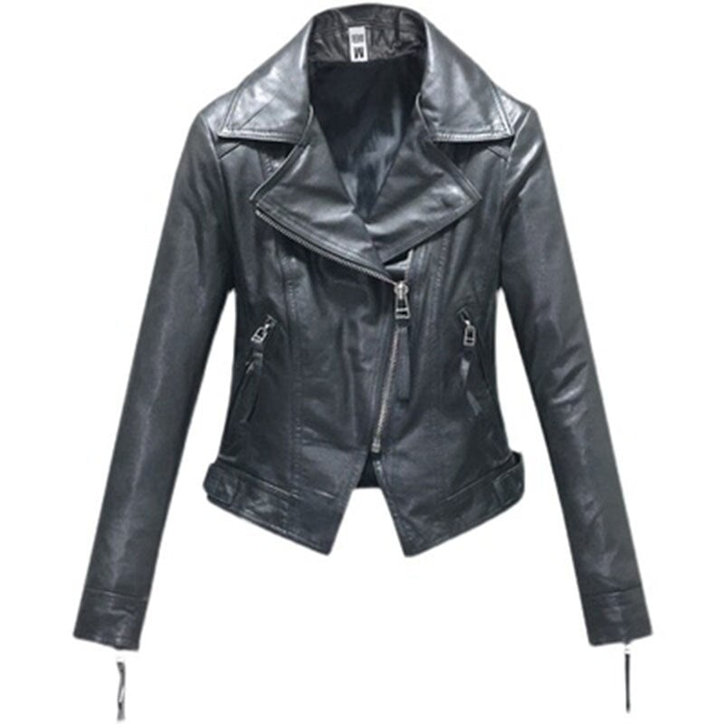 Genuine Leather Short Slim Moto Jacket