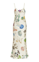 Mushroom Print Satin Maxi Slip Dress