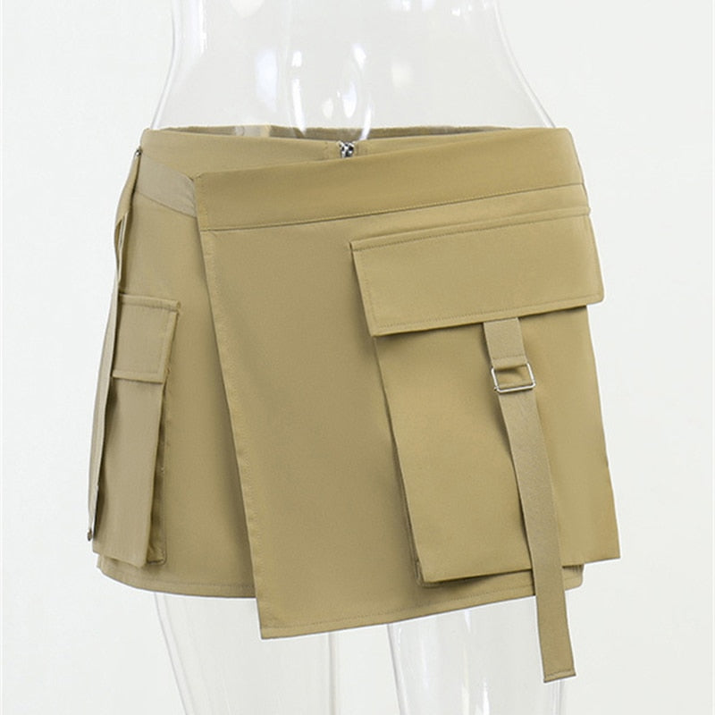 Low Waist Pocket Design Wrap Mini Skirt