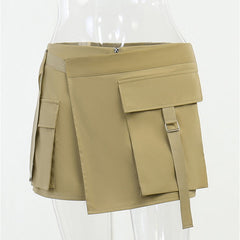 Low Waist Pocket Design Wrap Mini Skirt