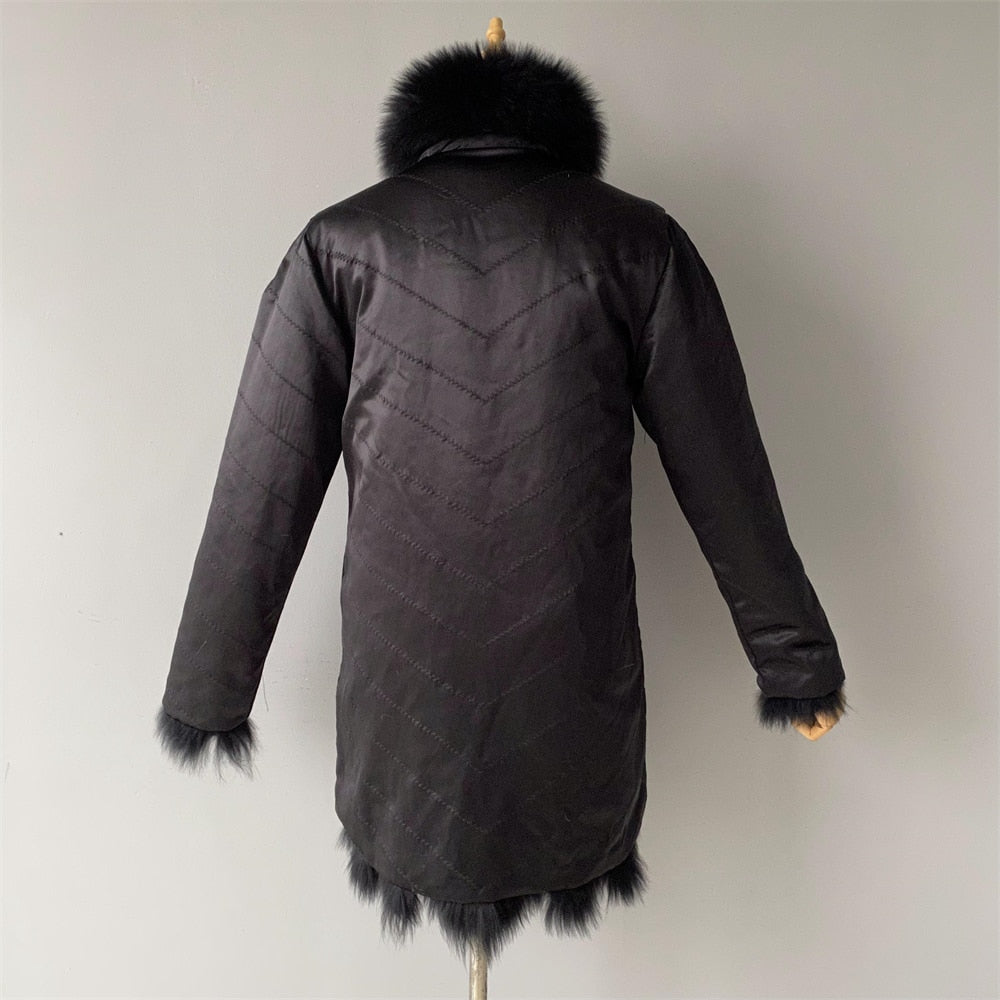 Reversible Real Fur Pattern Silk Lining Coats