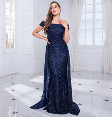 Sequin Detachable Train Floor-Length Dresses