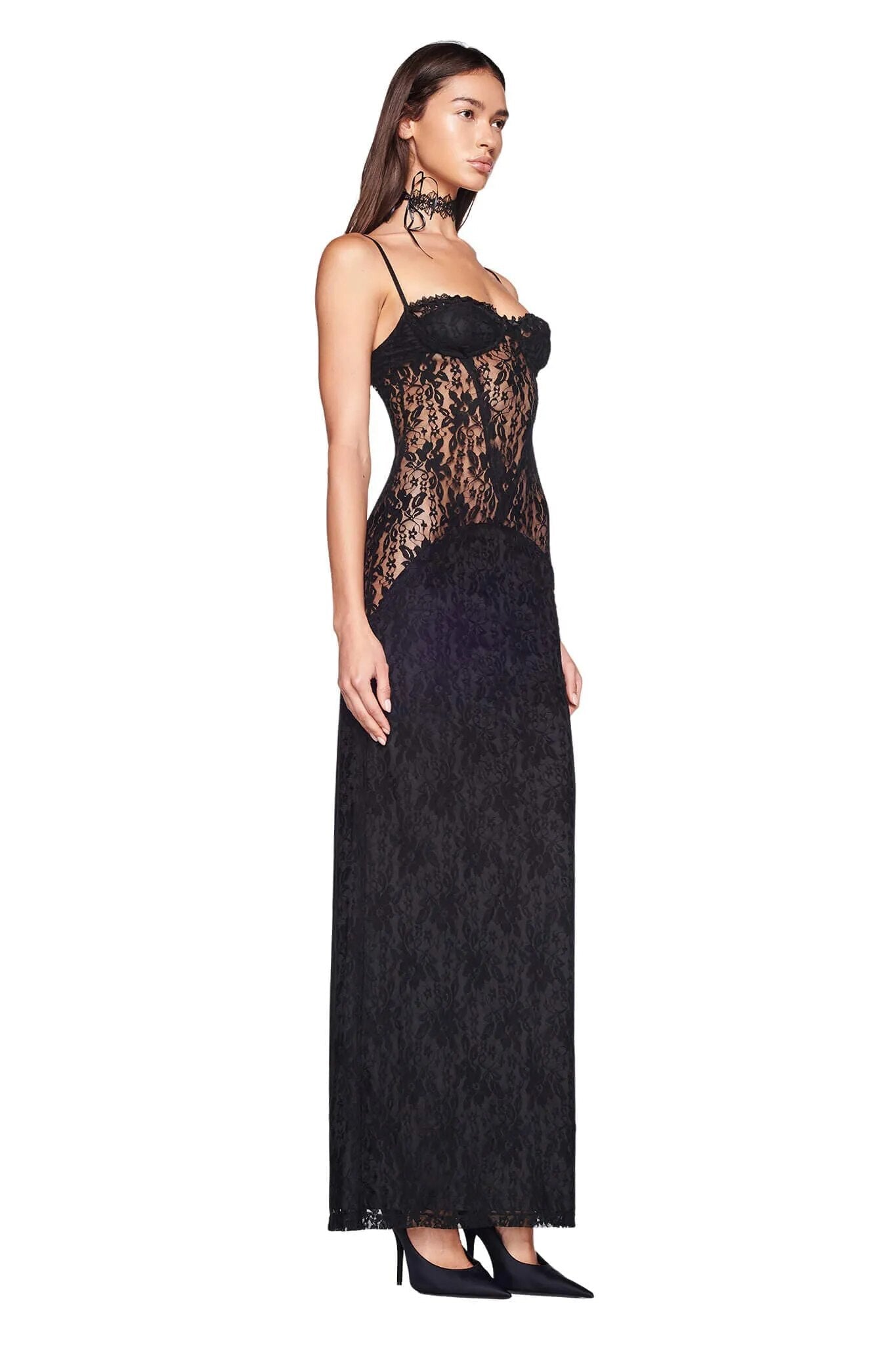 Black Lace Patchwork Strappy Maxi Dress