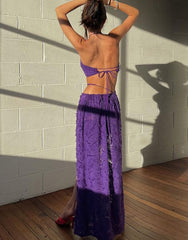 Purple Tube Crop Top And Maxi Skirt Tie Up Set