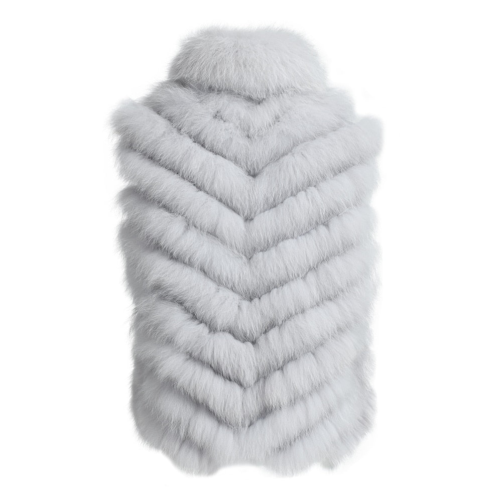 Reversible Knitted Real Fur Vests Silk Lining