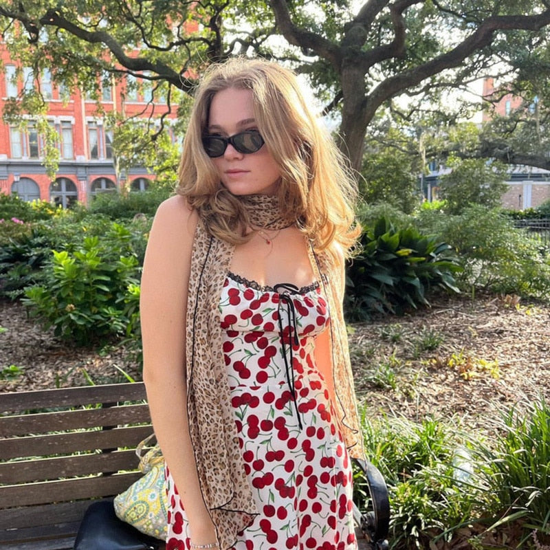 Cherry Print Slip Mini Dress