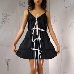 Black Lace Tie-Up Mini Dress