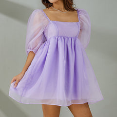 Puff Sleeve Tulle Mini Dress