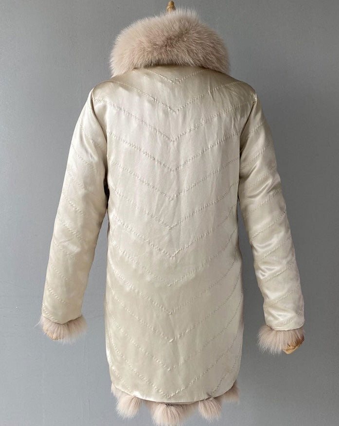 Reversible Real Fur Pattern Silk Lining Coats