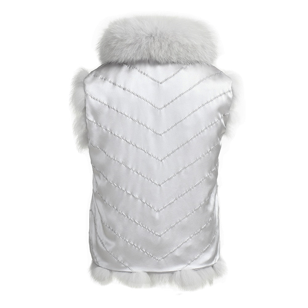 Reversible Knitted Real Fur Vests Silk Lining