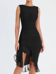 Mesh Ruffle Sleeveless Midi Dress