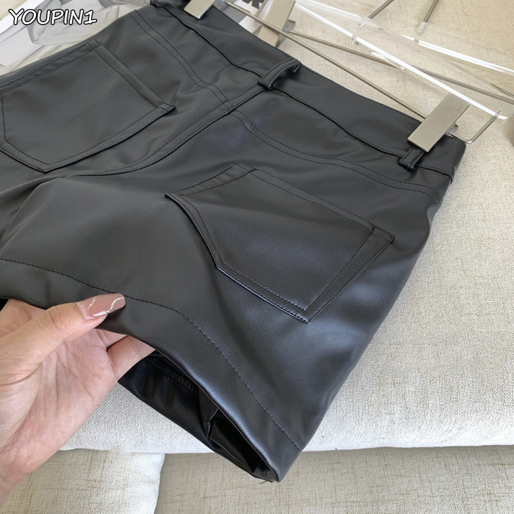 Black Faux Leather Layered Mini Skirt