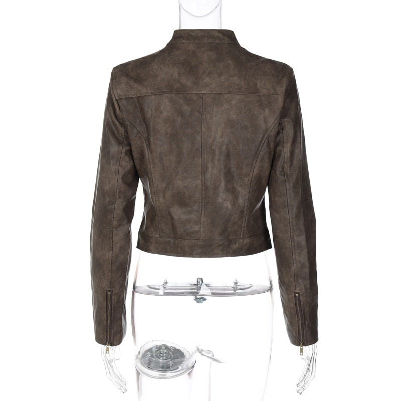 Brown Biker Faux Leather Jacket