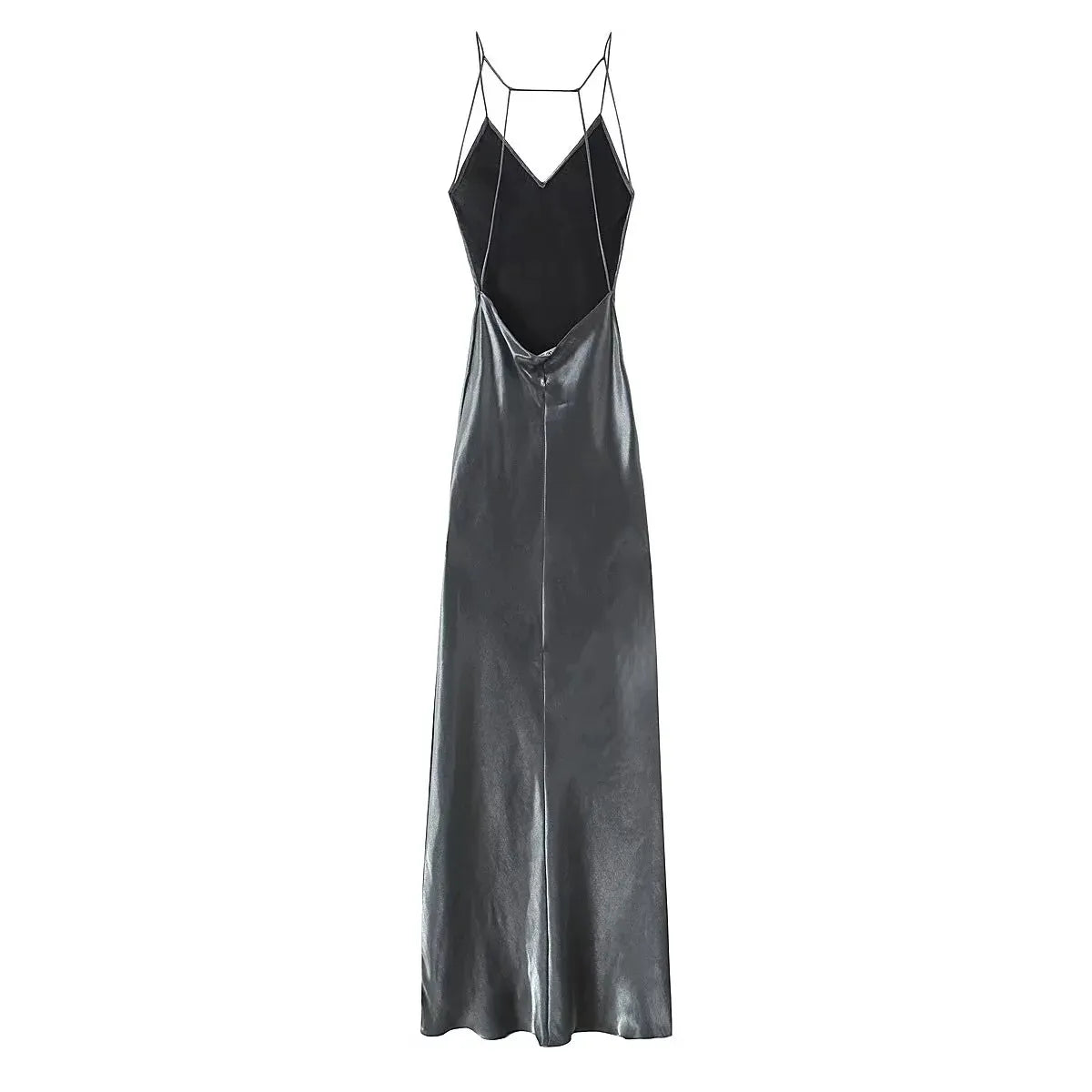 Silver Metallic Slip Maxi Dress