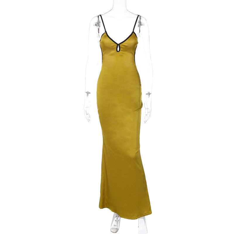 Satin Golden Backless Maxi Slip Dress