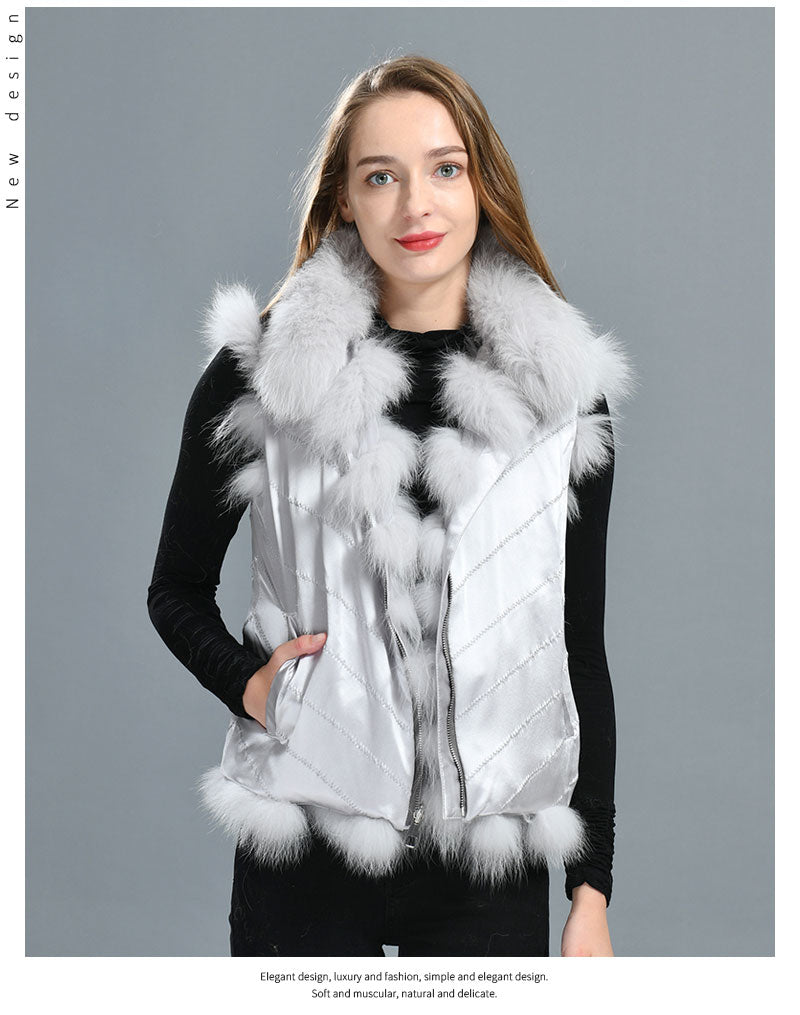 Reversible Knitted Real Fur Vests Silk Lining