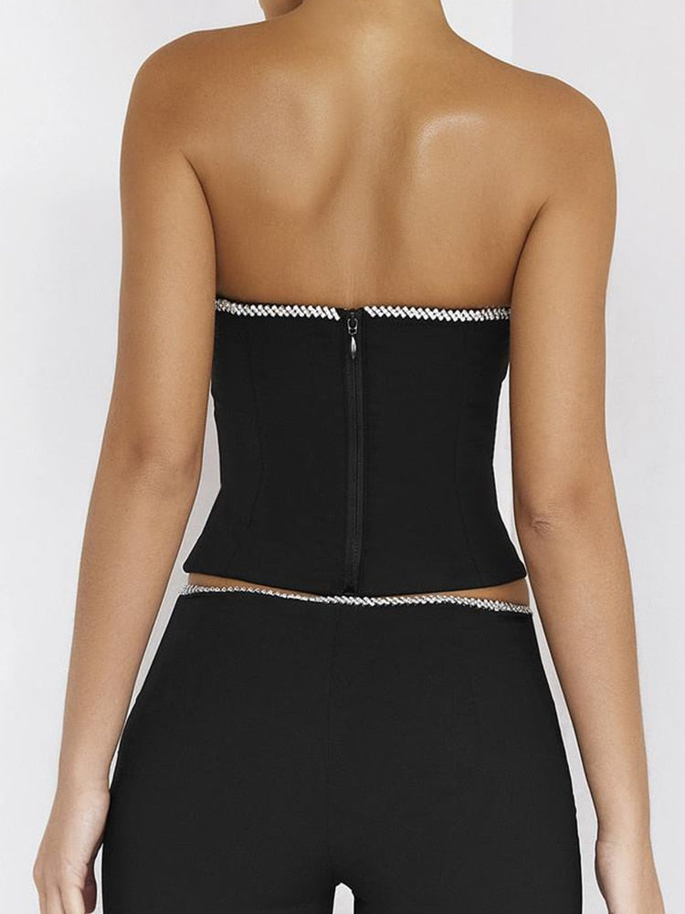 Black Crystal Trim Corset Top