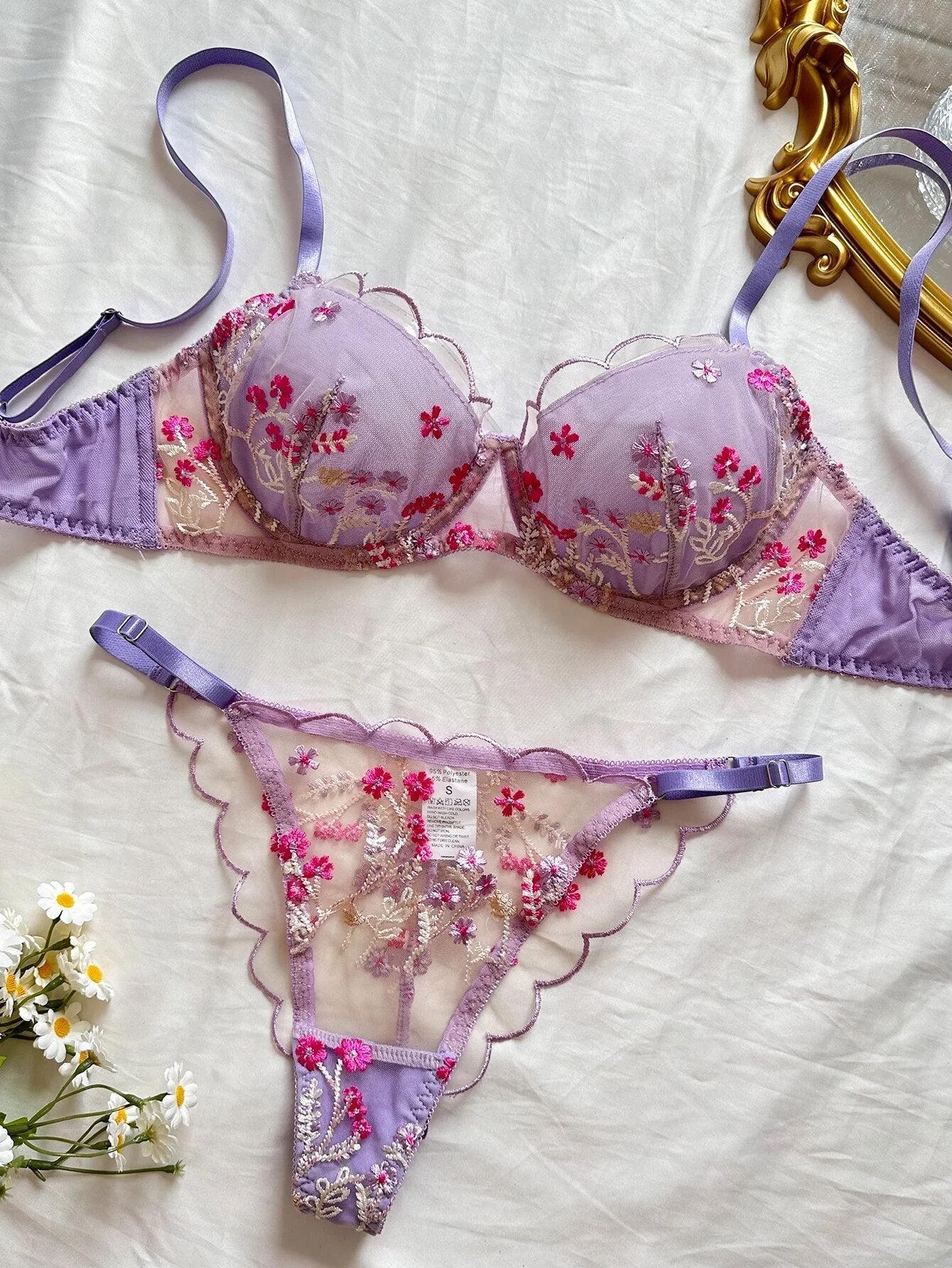 Purple Floral Lingerie Set