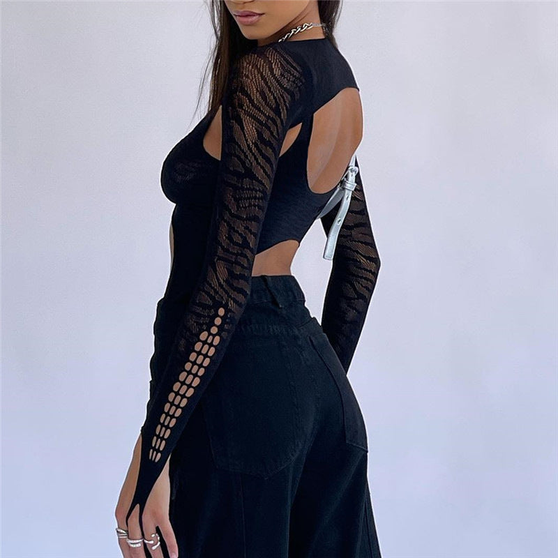 Black Distressed Design Crop Top