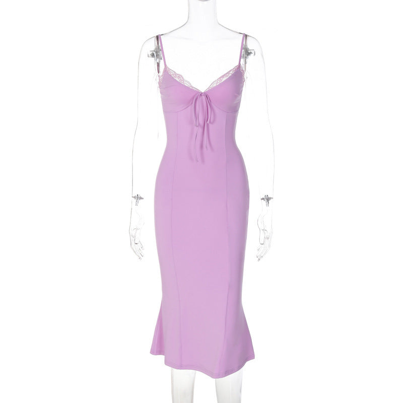 Purple V-neck Cami Midi Dress