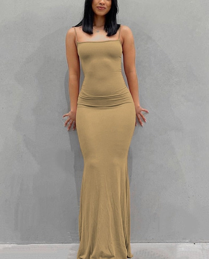 Solid Strap Bodycon Maxi Dress