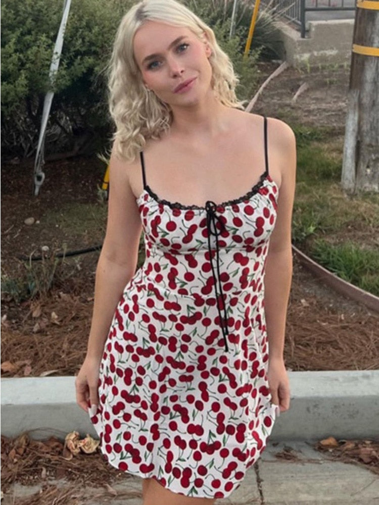 Cherry Print Slip Mini Dress