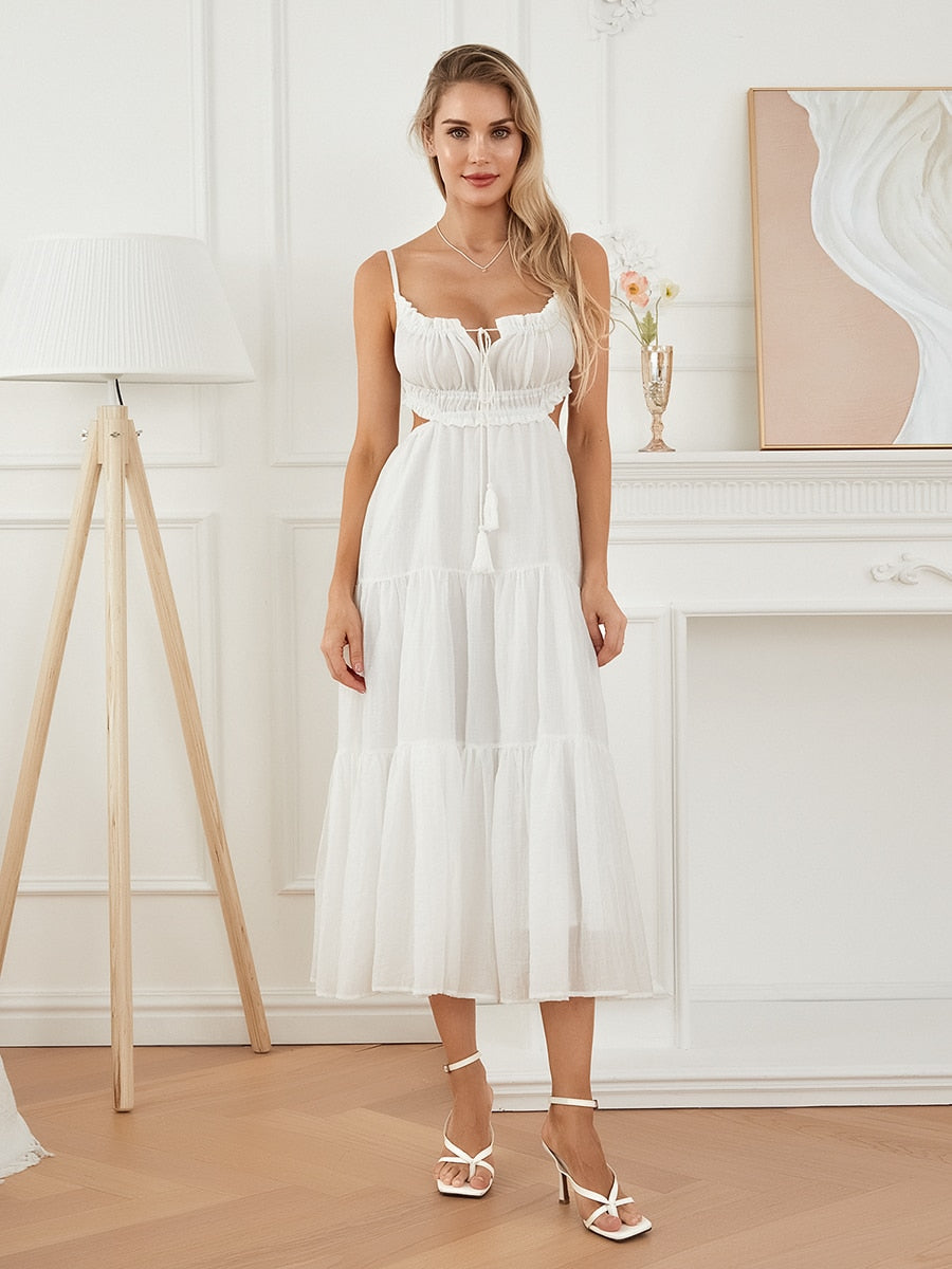 Ruched Tie-Up Strappy Maxi Dress