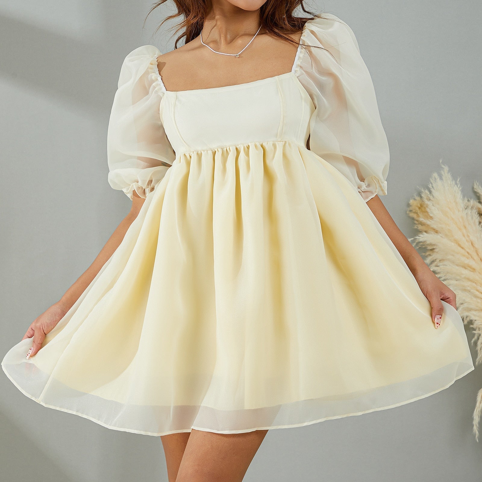 Puff Sleeve Tulle Mini Dress