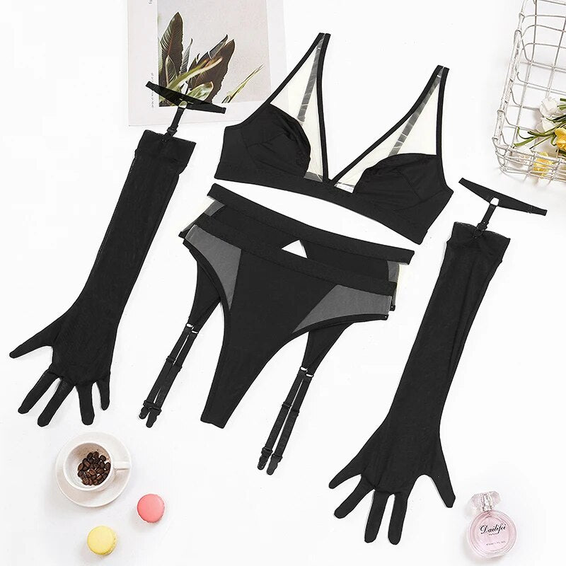 Black Deep Cut Lingerie Set