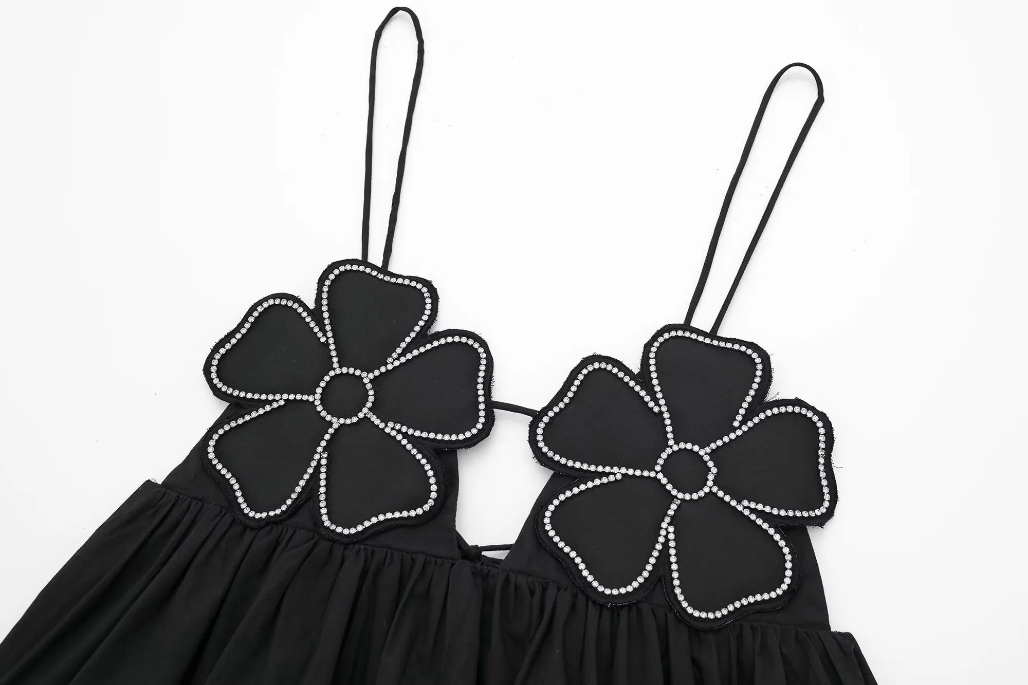 Black Flower Cut-Out Strap Crop Top